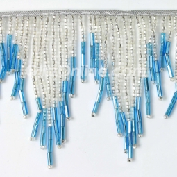 Silver & Turquoise Blue 3" Beaded Chevron Fringe 10 Yard Bolt